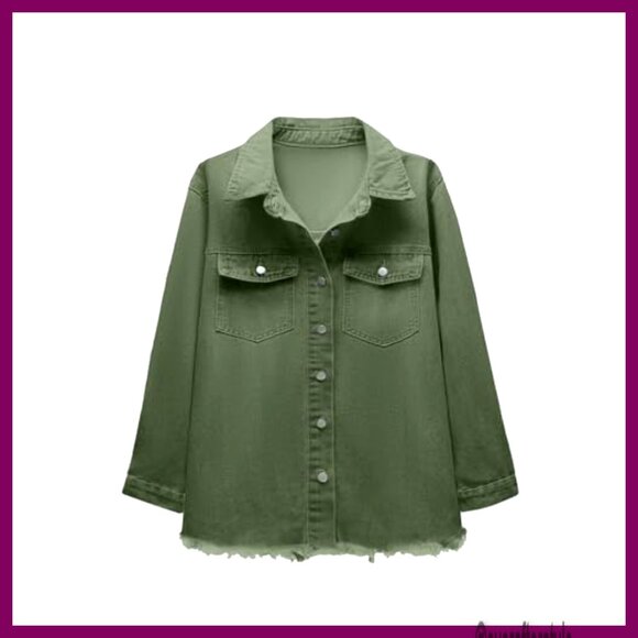 Oversized Distressed Denim Jacket Women's Button Shacket Casual Vintage - Picture 4 of 6